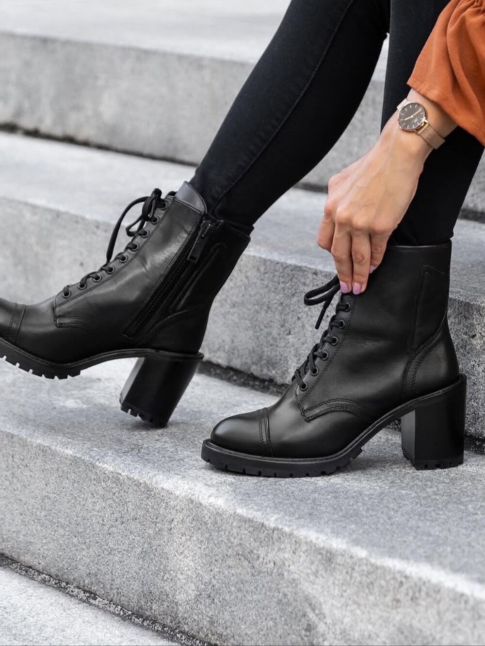 Thursday Boot Company Rebel Black Lace-Up Chunky Heel Ankle Boots 6